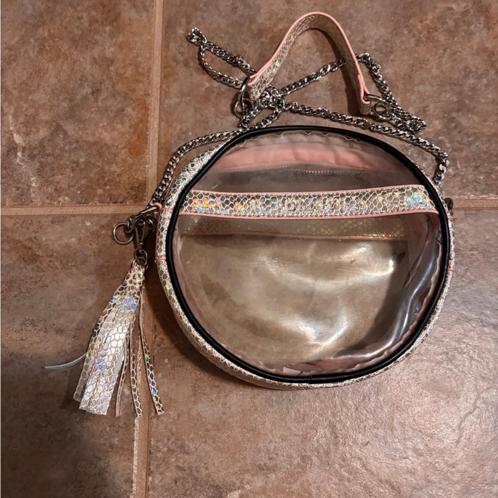 Used POLICY HANDBAGS clear stadium concert bag with pink trim